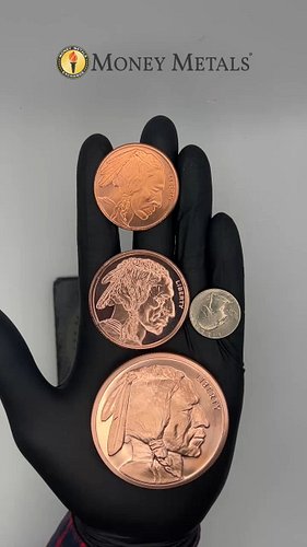 Copper Buffalo Rounds compared side by side: 1 oz, 2 oz, and 5 oz of .999 fine copper. 

See how each physical copper bullion...