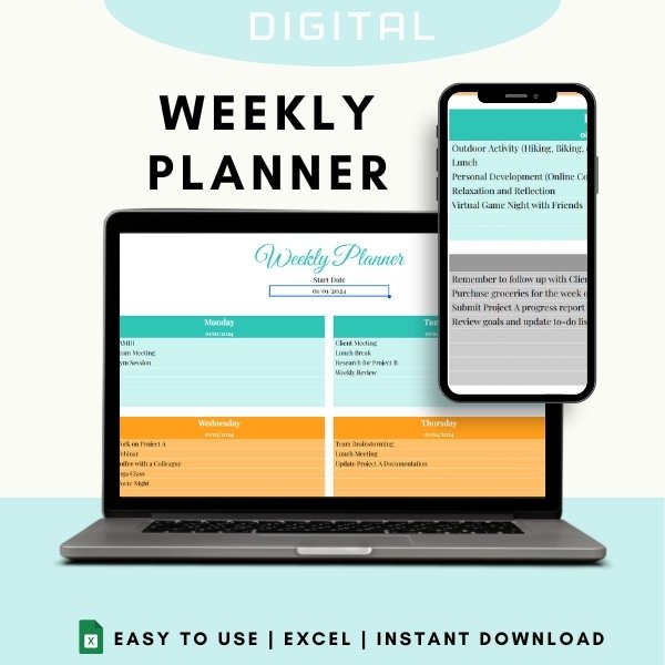 Excel Weekly Planner Template | Task & Habit Tracker + Goal Setting Spreadsheet product image (1)