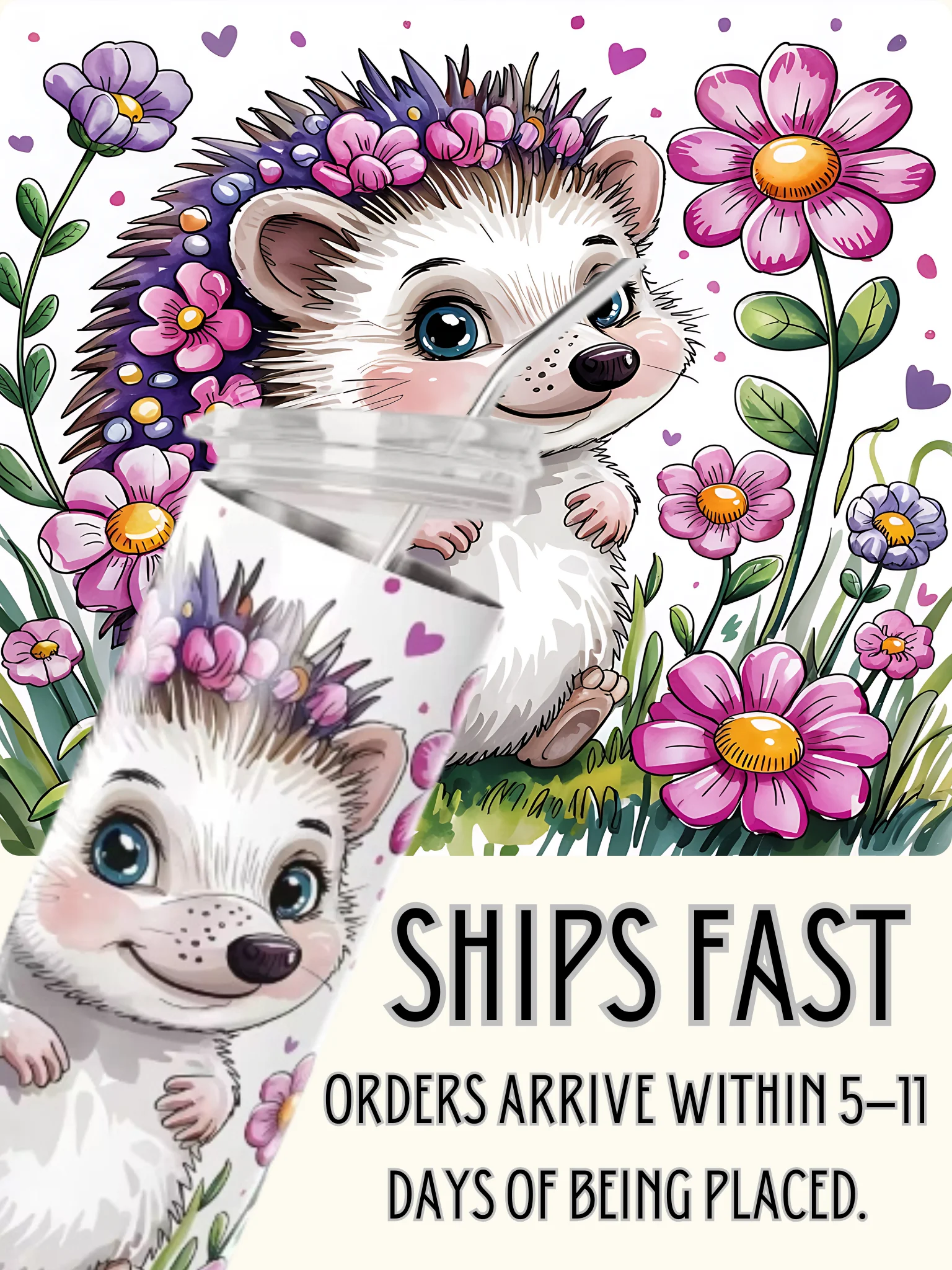 Whimsical Hedgehog Stainless Steel Tumbler product image (1)