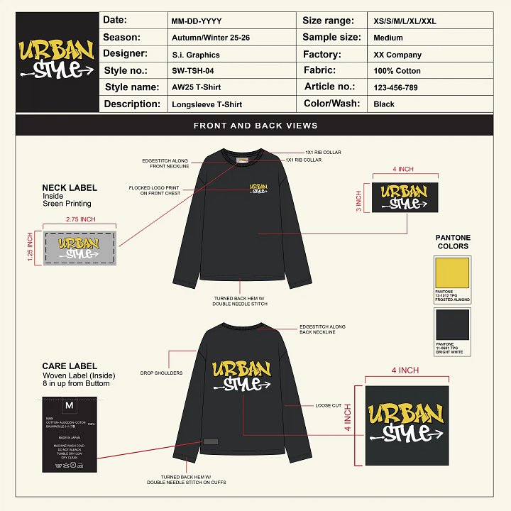 Long Sleeve T-Shirt Tech Pack Template product image (2)