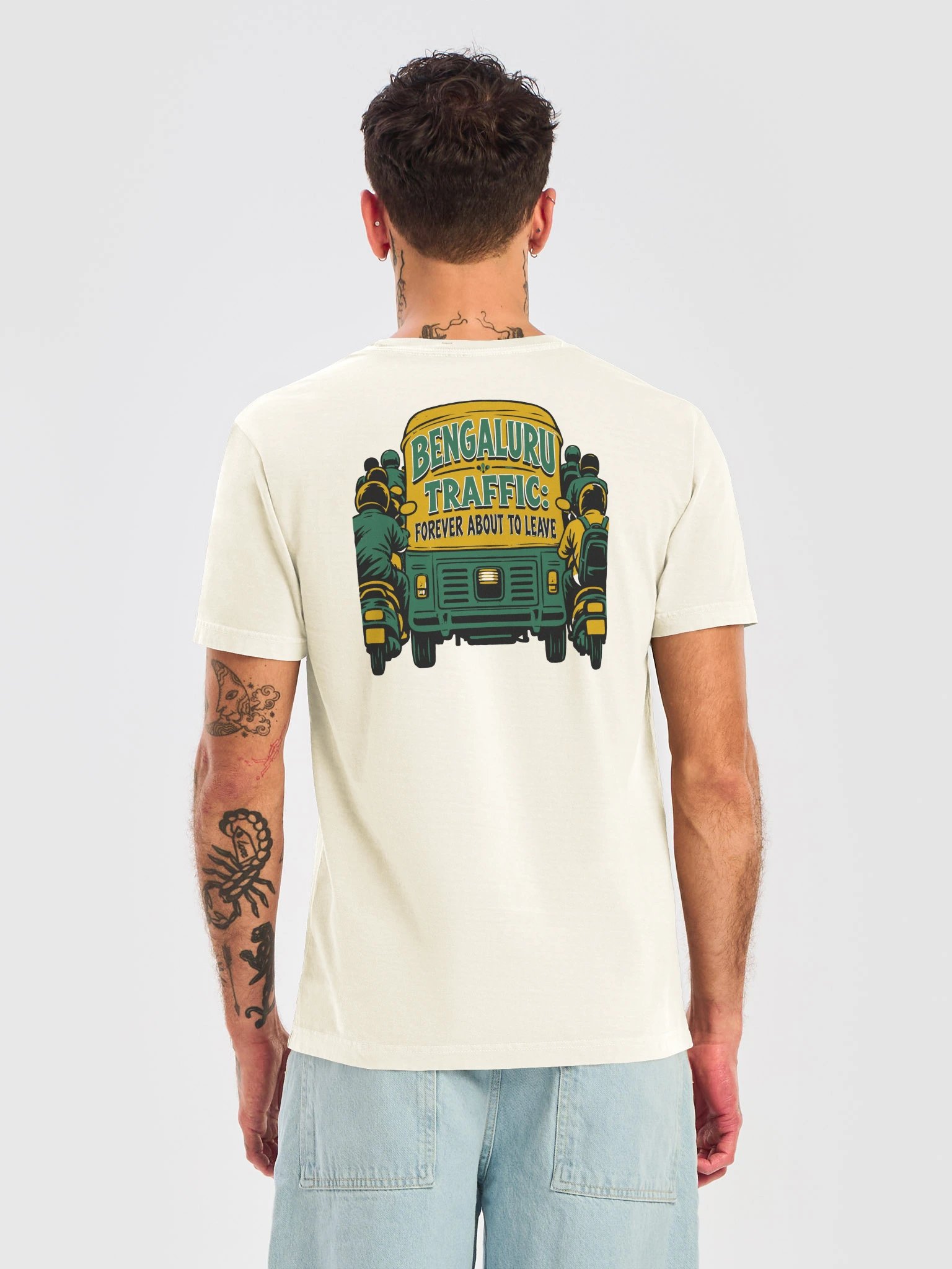 Bengaluru Traffic: Forever About to Leave (Heavyweight Tee, Front and Back) product image (6)