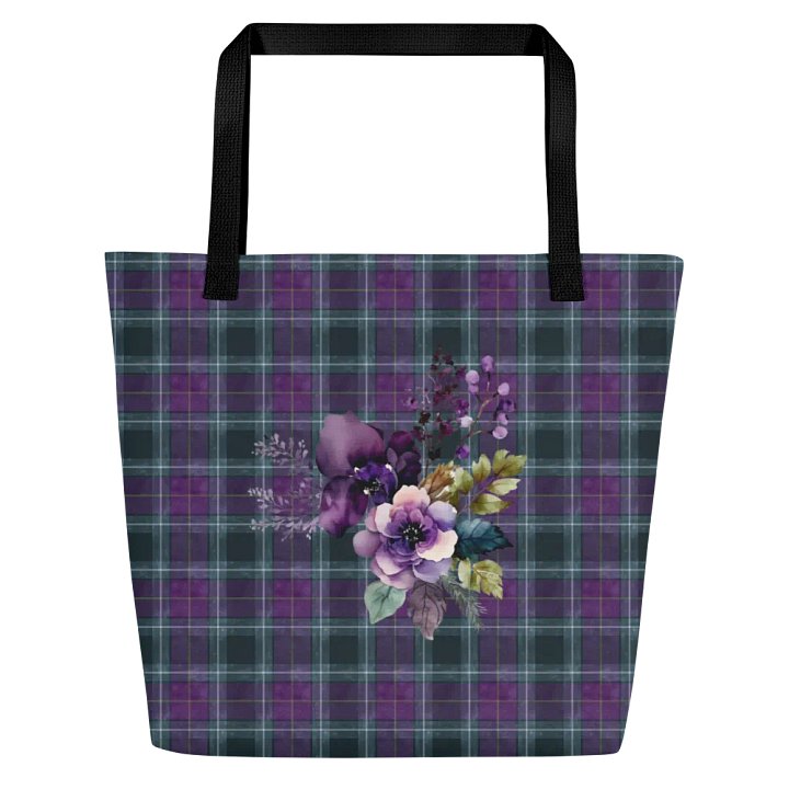 Purple/Green Plaid Large Tote Bag with Floral Design product image (2)