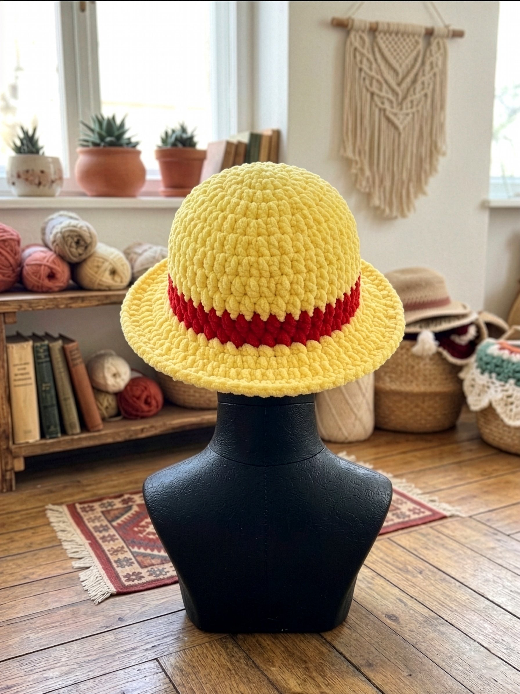 Handmade Crochet Straw Hat Pirate Captain Inspired product image (4)