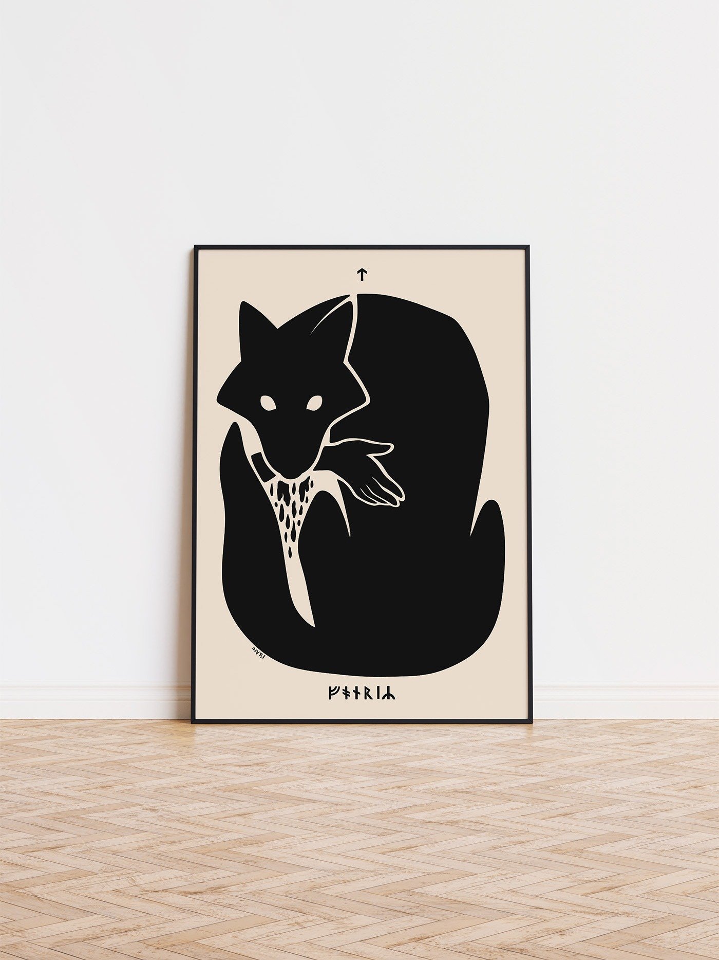 Black Wolf Fenrir Bites Tyr, Norse Mythology Art Print, product image (1)