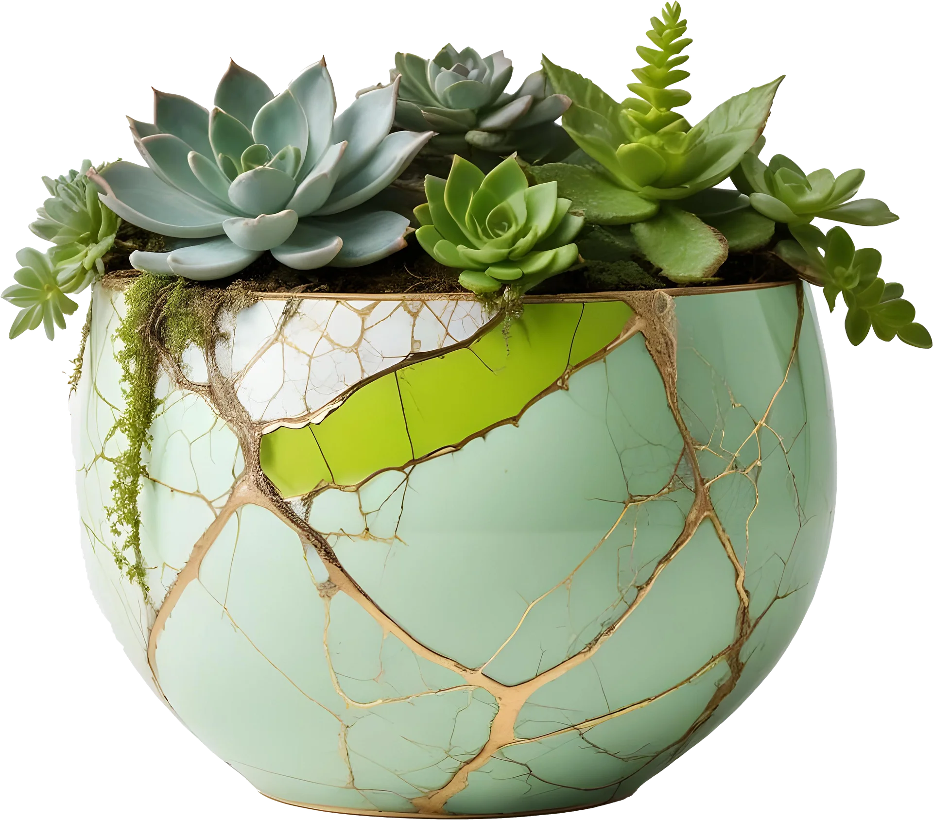 Kintsugi Serenity – Verdant Succulent Planter PNG product image (1)