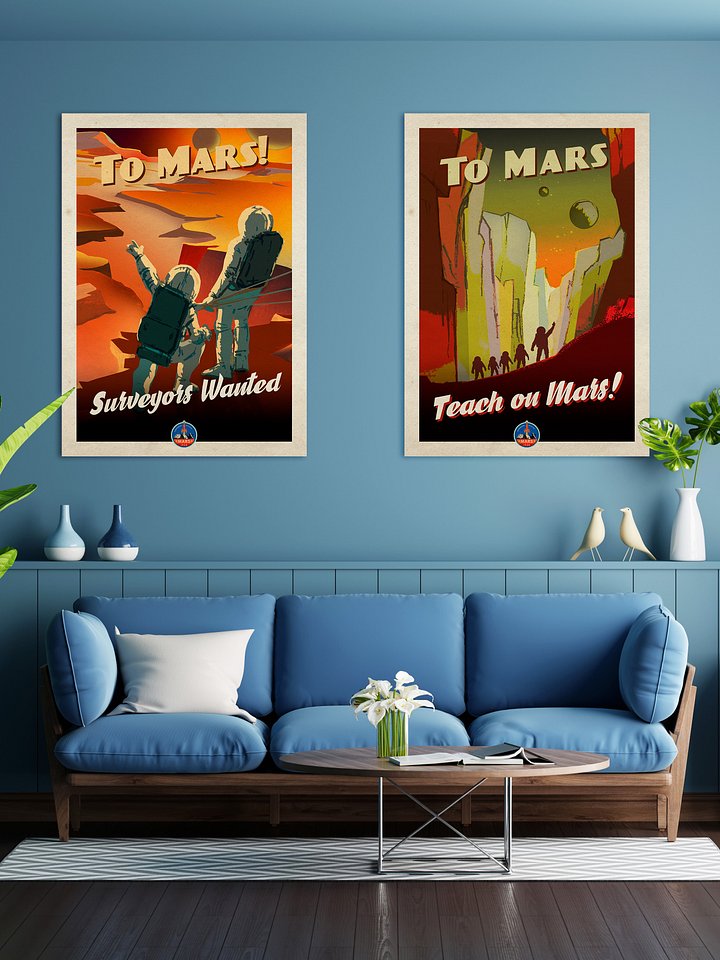 To Mars! — Vintage space poster, retro space art, propaganda poster, retrofuturism art, retro sci-fi print product image (2)