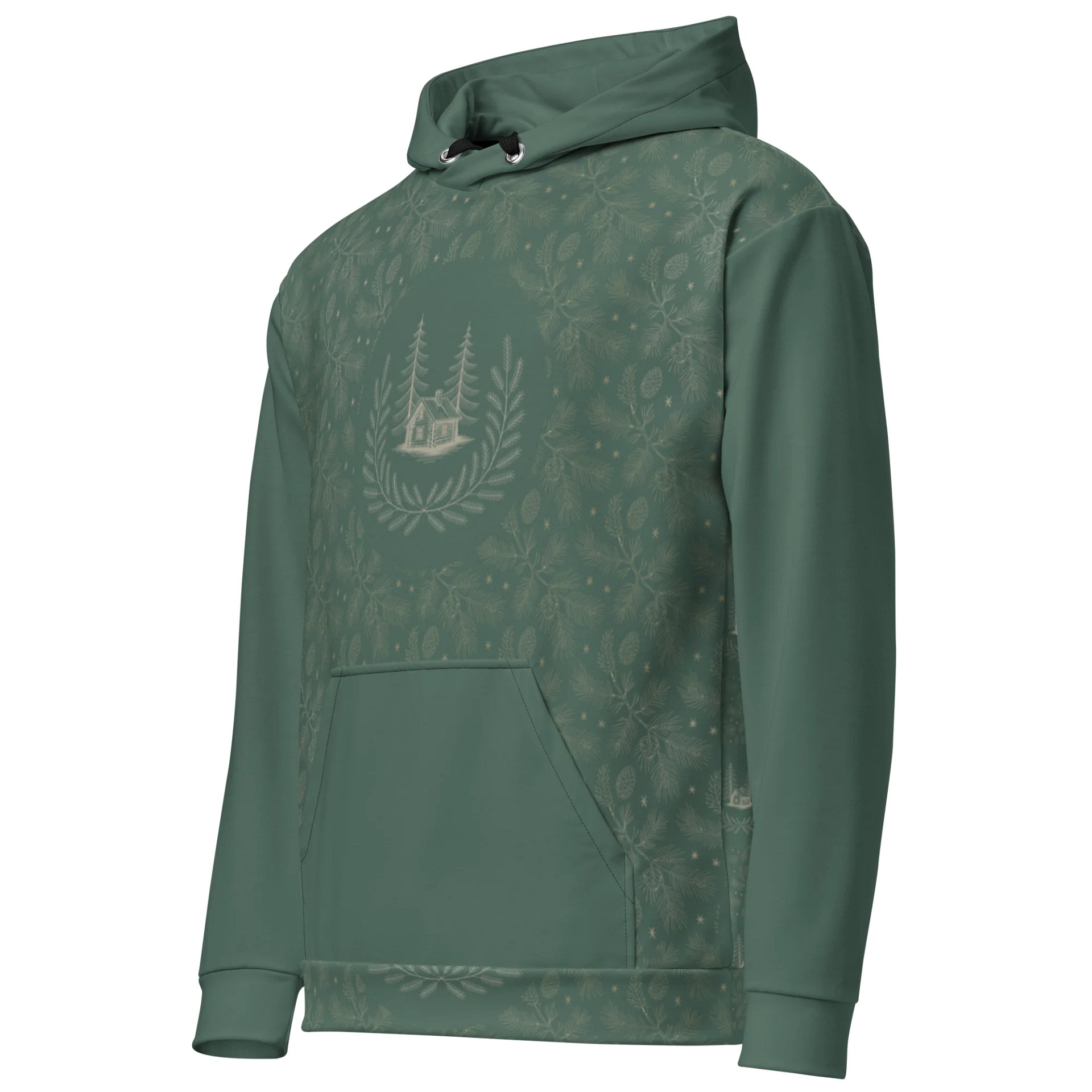 Cozy Cabin in the Woods | Winter Retreat Hideaway Green Hoodie Unisex product image (3)