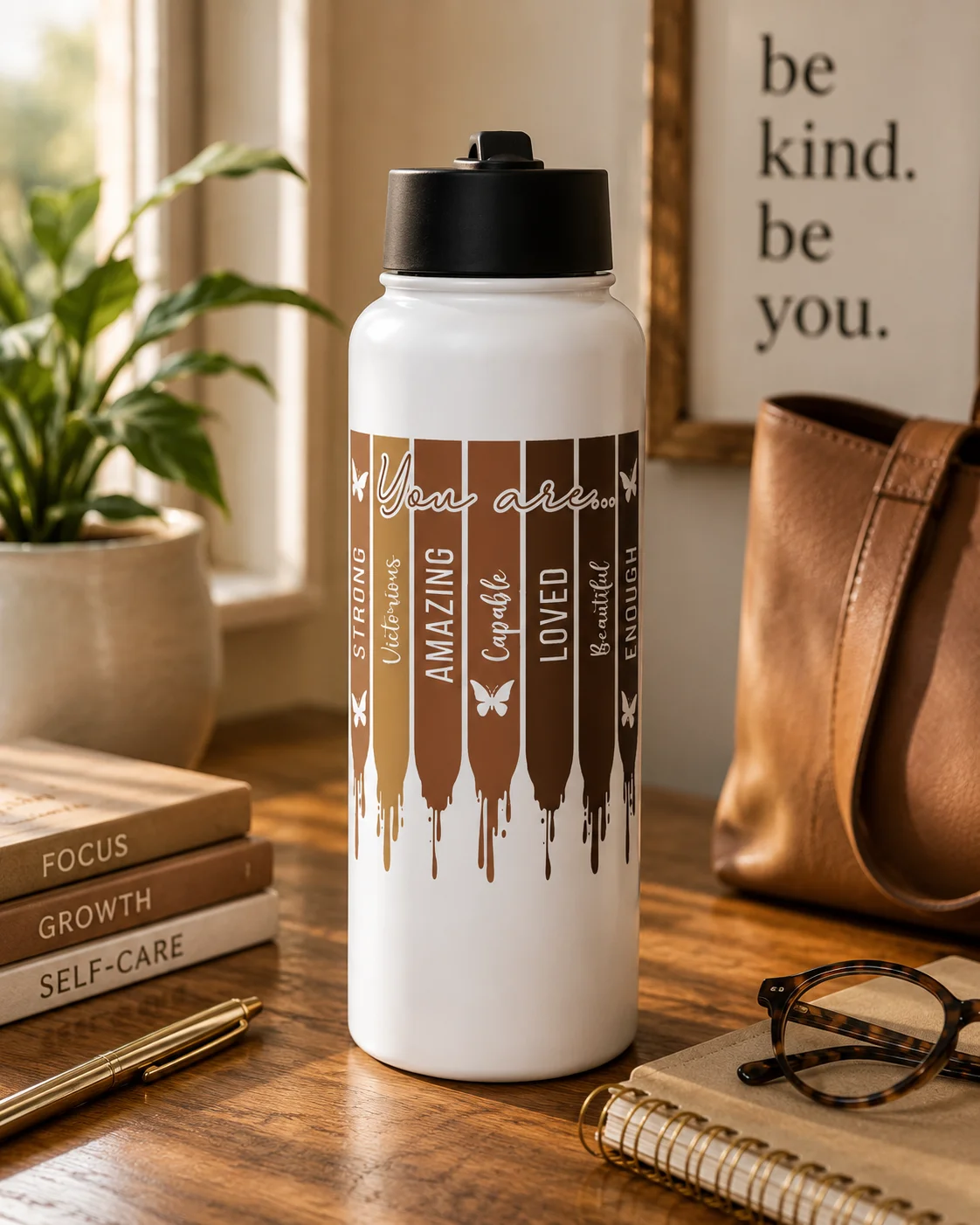 Melanin Stripes 32 oz Stainless Steel Water Bottle for Black Women product image (1)
