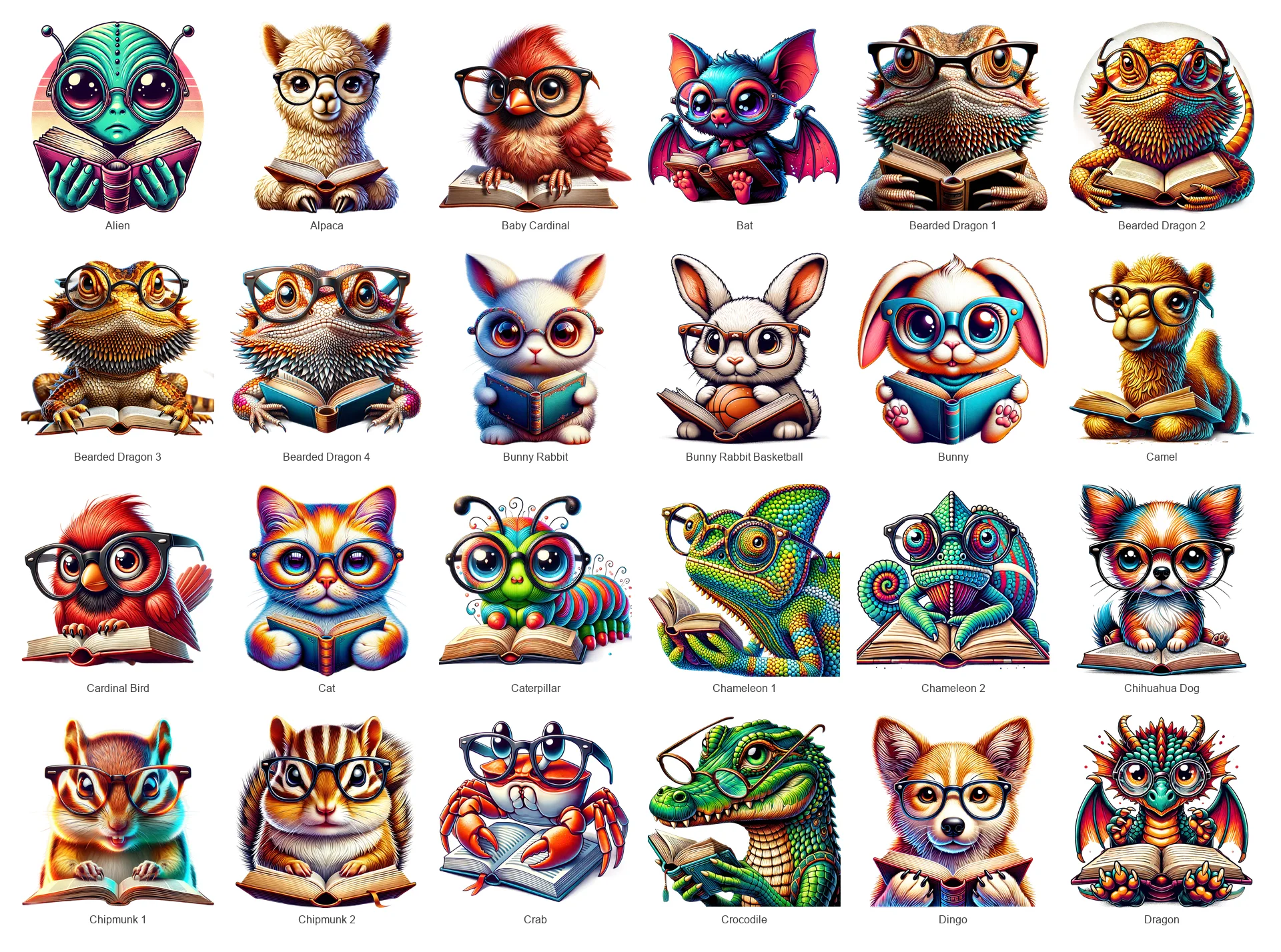 Animals Reading Books PNG Bundle Vol 1 | 76 Designs | Commercial Use product image (2)