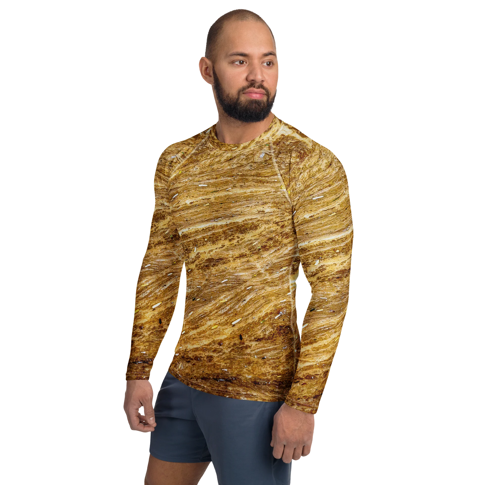 Golden Strata All-Over Print Men's Amber Mineral Long Sleeve Rash Guard product image (3)