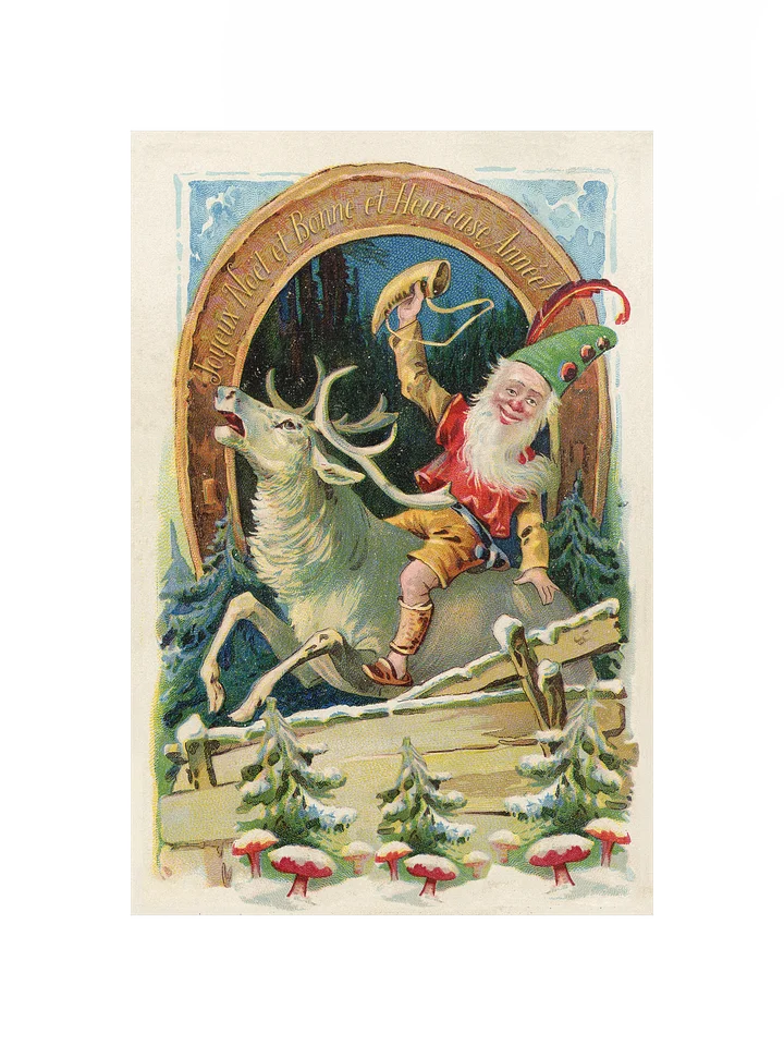 Whimsical Vintage Elf on Reindeer Poster product image (1)