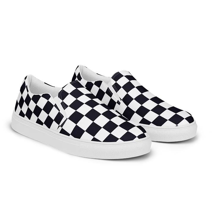 Black and White Chessboard Asymmetrical Women's Slip-On Canvas Shoes product image (2)