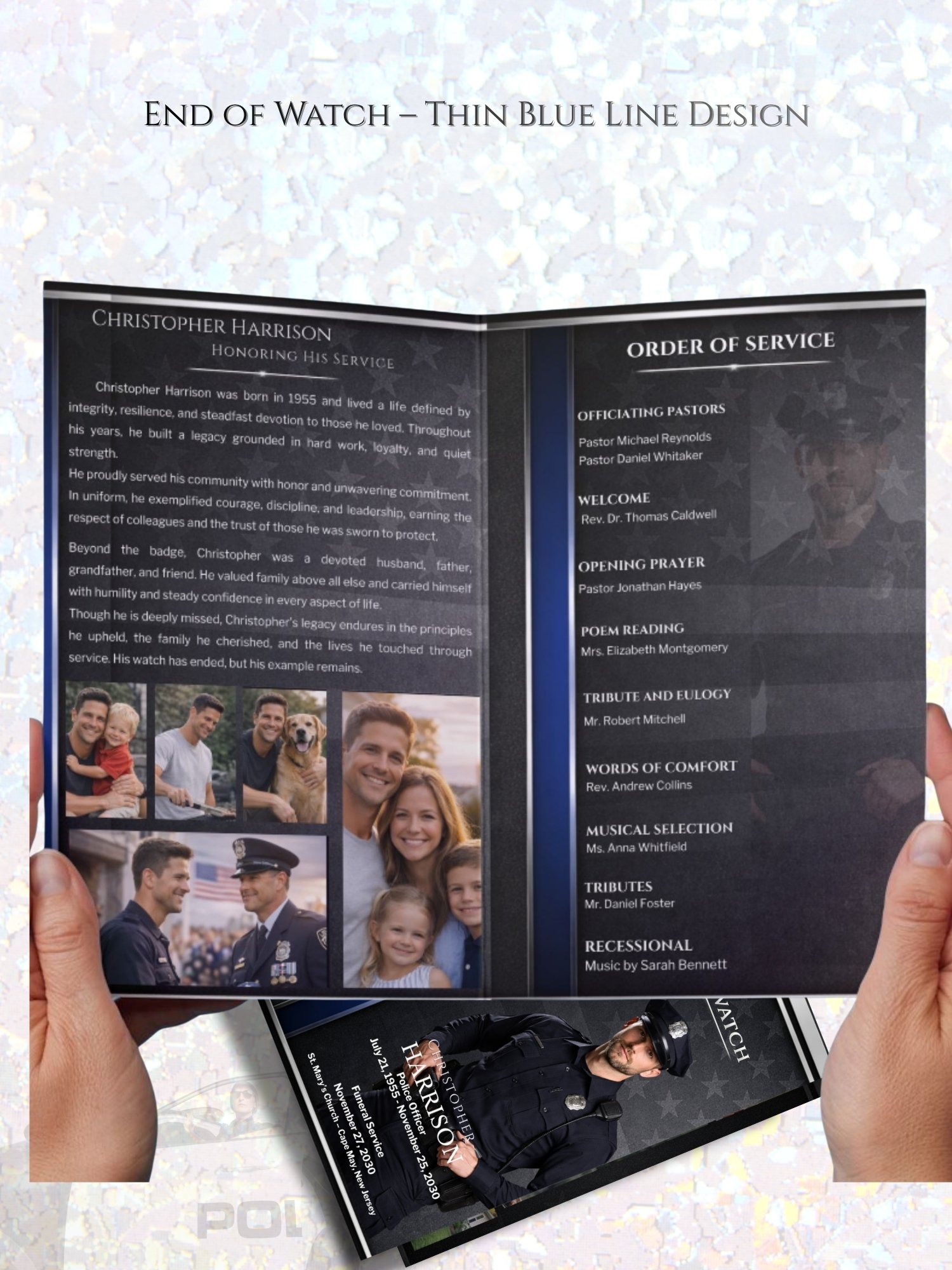 Police Veteran Funeral Program Canva Template with Mobile Version & QR Code (11" & 14" Sizes) product image (7)