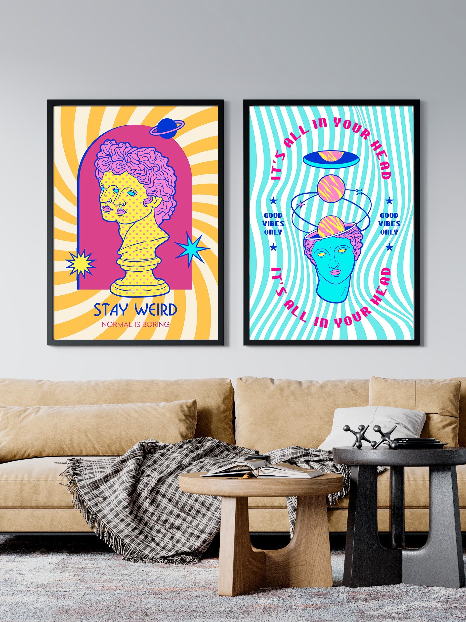Retrowave poster/Vaporwave print: Stay Weird — anime poster, aesthetic poster, space art print, video game poster, neon light, 90s decor product image (6)