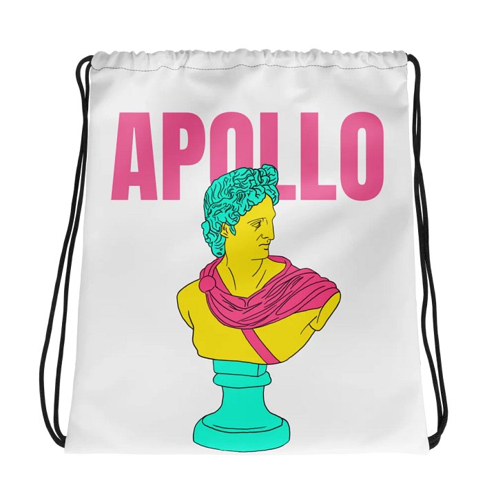 Apollo Drawstring Backpack – Greek God Bust Design with Bold Typography product image (1)