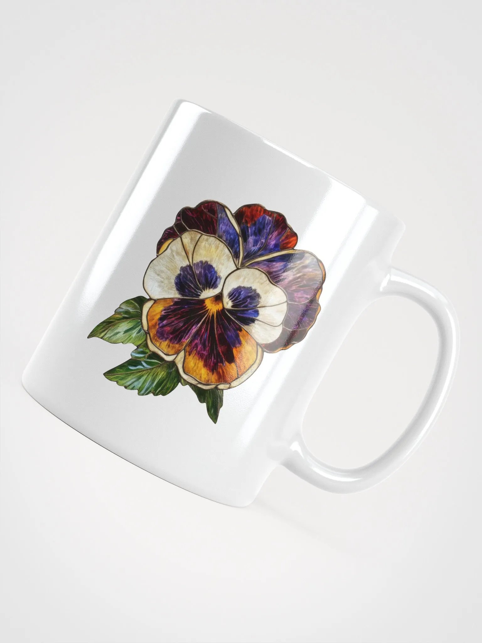 Stained Glass Pansy Paradise White Glossy Mug product image (11)
