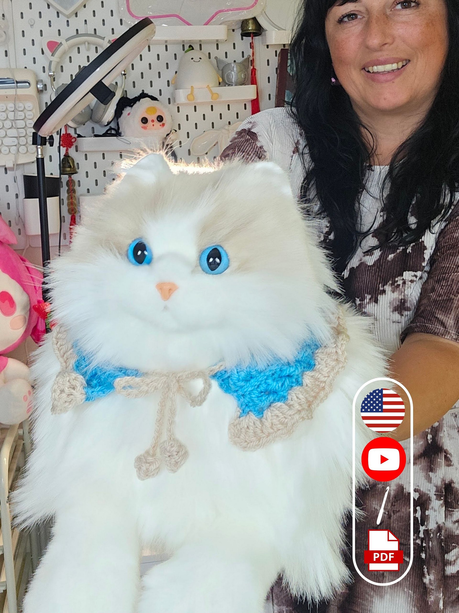 PATTERN + VIDEO | Ruffle Cat Collar Crochet Pattern PDF | Adjustable Cat Accessory | Moon Fern Stitch | Scrap Yarn Project product image (4)