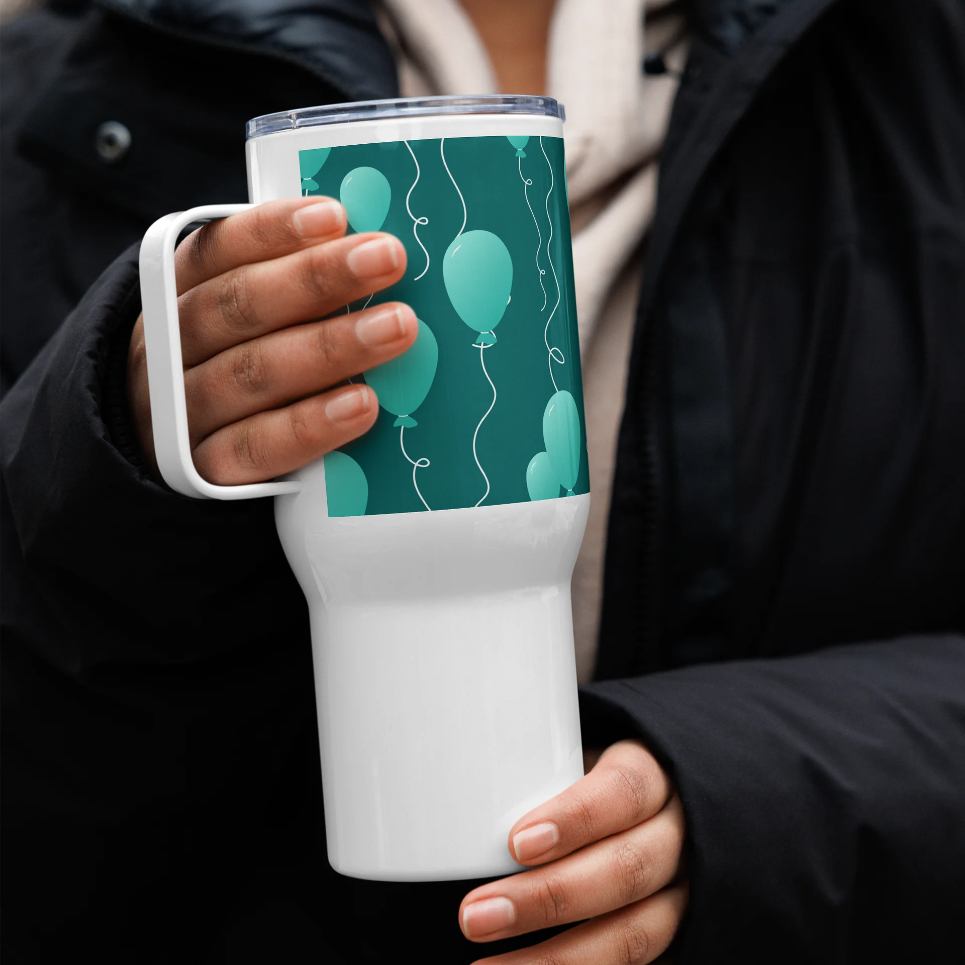 Party Time! Teal Balloon Stainless Steel Travel Mug with Handle product image (5)