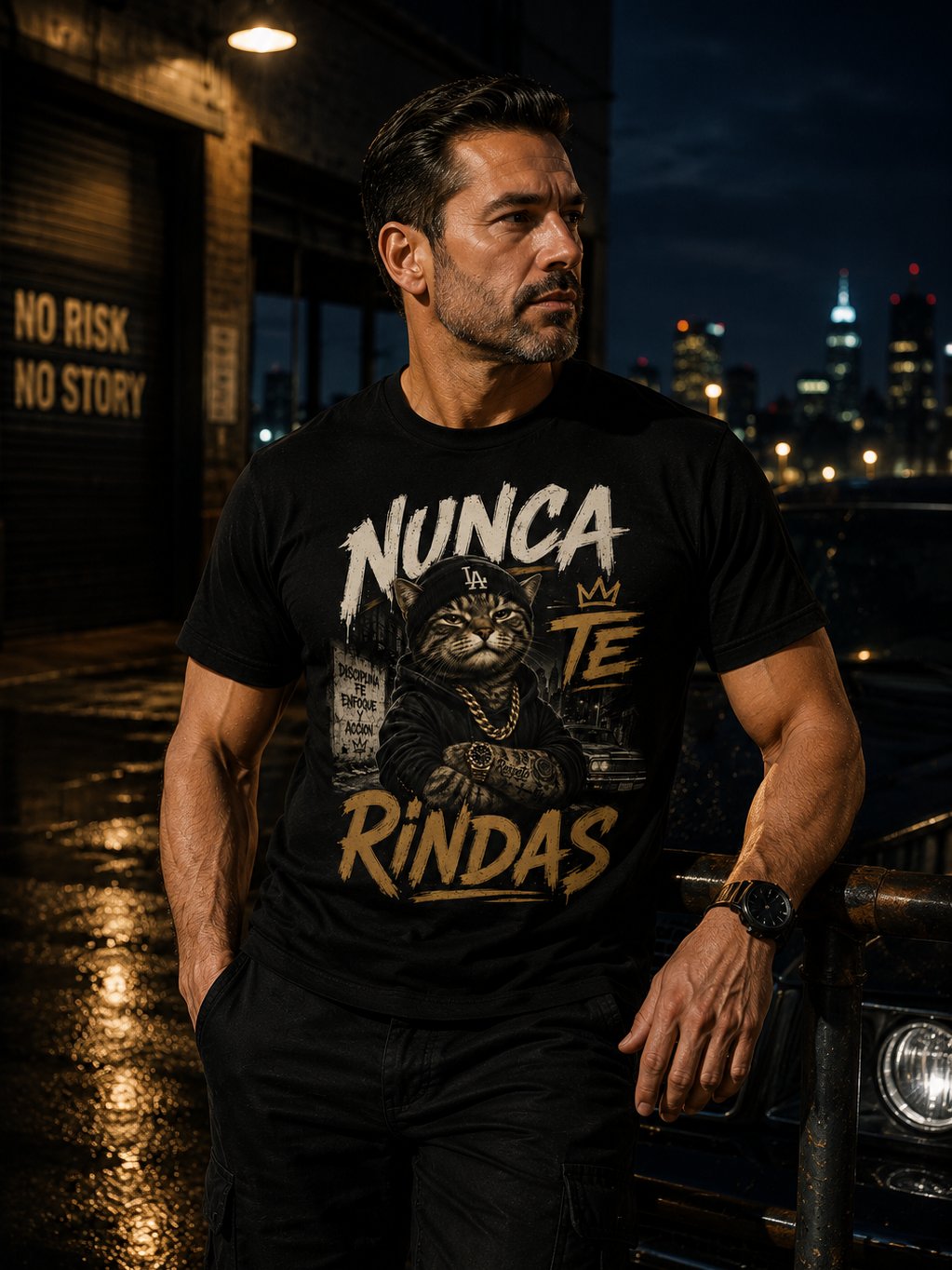 Camiseta Nunca Te Rindas – Diseño Urbano Streetwear de Gato Gangster Motivacional product image (3)