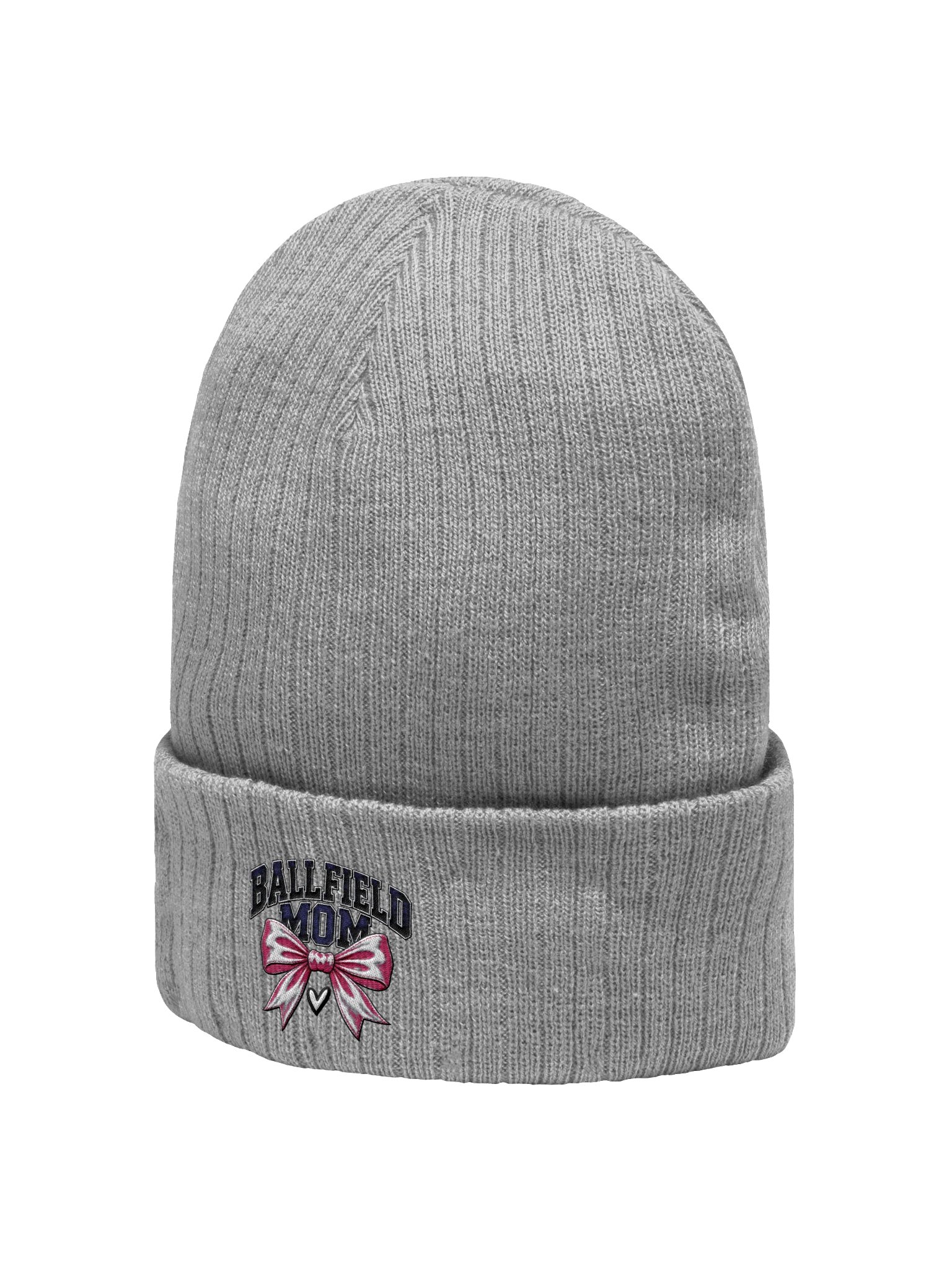 Ballfield Mom Pink Bow Ribbed Beanie | Game Day Hat product image (2)