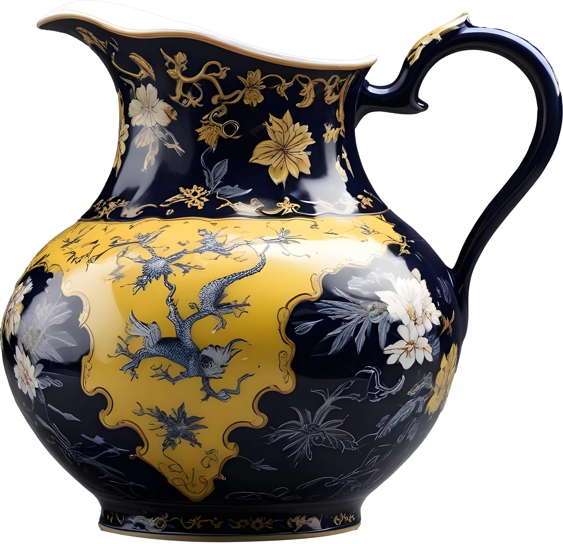 Chinese Porcelain Pitcher with Golden Dragon Motif PNG product image (1)
