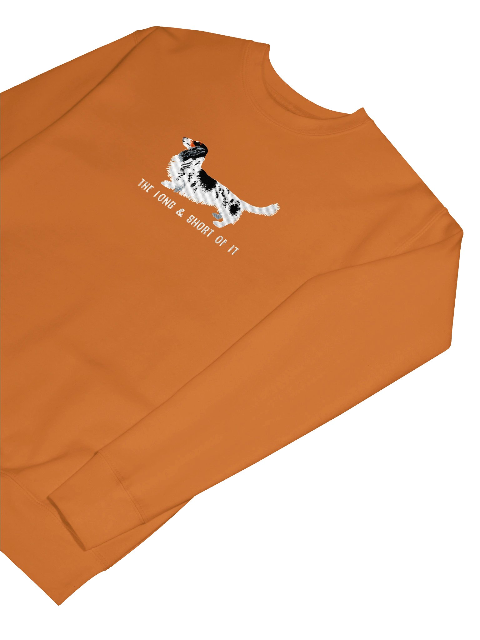 The Long & Short of It Sweatshirt (Embroidered) of a Longhaired Dachshund(Pied Black & White) product image (49)