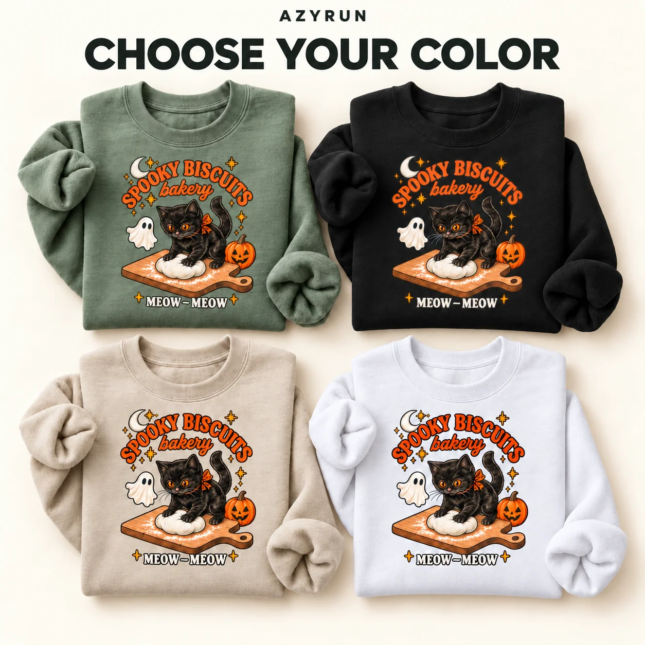 Cute Black Cat Halloween Sweatshirt | Ghost Pumpkin Crewneck product image (3)
