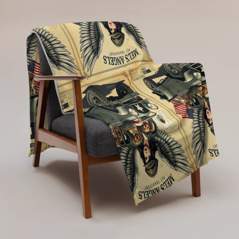 Mel’s Angels Vintage Military Jeep Dog Lover Throw Blanket – Adventure Travel Pet Art, Mexico US Design, Cozy Dog Gift product image (3)