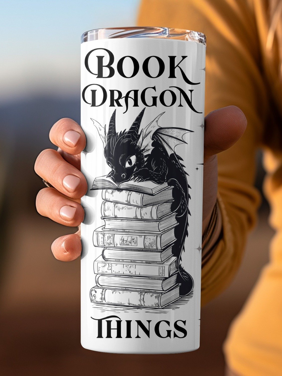 Romantasy Gothic Black White Book Dragon Tumbler PNG 20oz Tumbler Full Wrap PNG, 20 oz Seamless Sublimation Design, Instant Digital Download product image (3)