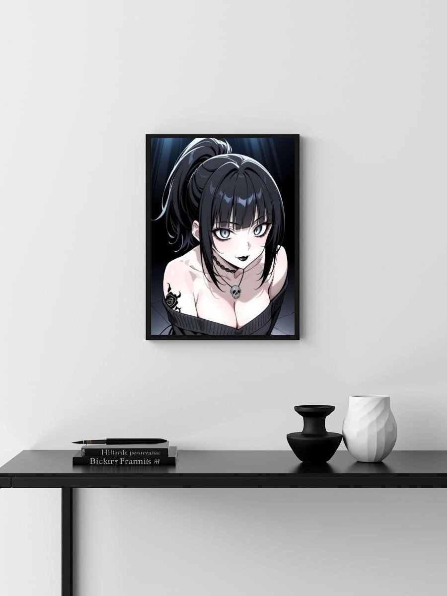 Metal Print - Luna Rain Original Character Off-Shoulder Goth Dress - 8x10 product image (3)
