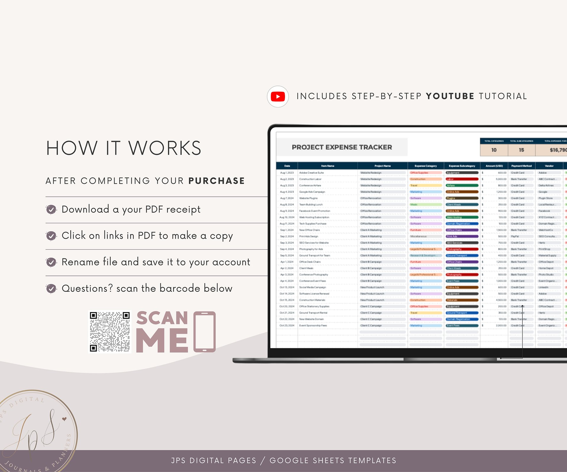 Project Cost Tracker & Dashboard Spreadsheet, Google Sheets Template, Business Cost and Expenses Tracking, Project Budget, 2024-2025 Version product image (10)