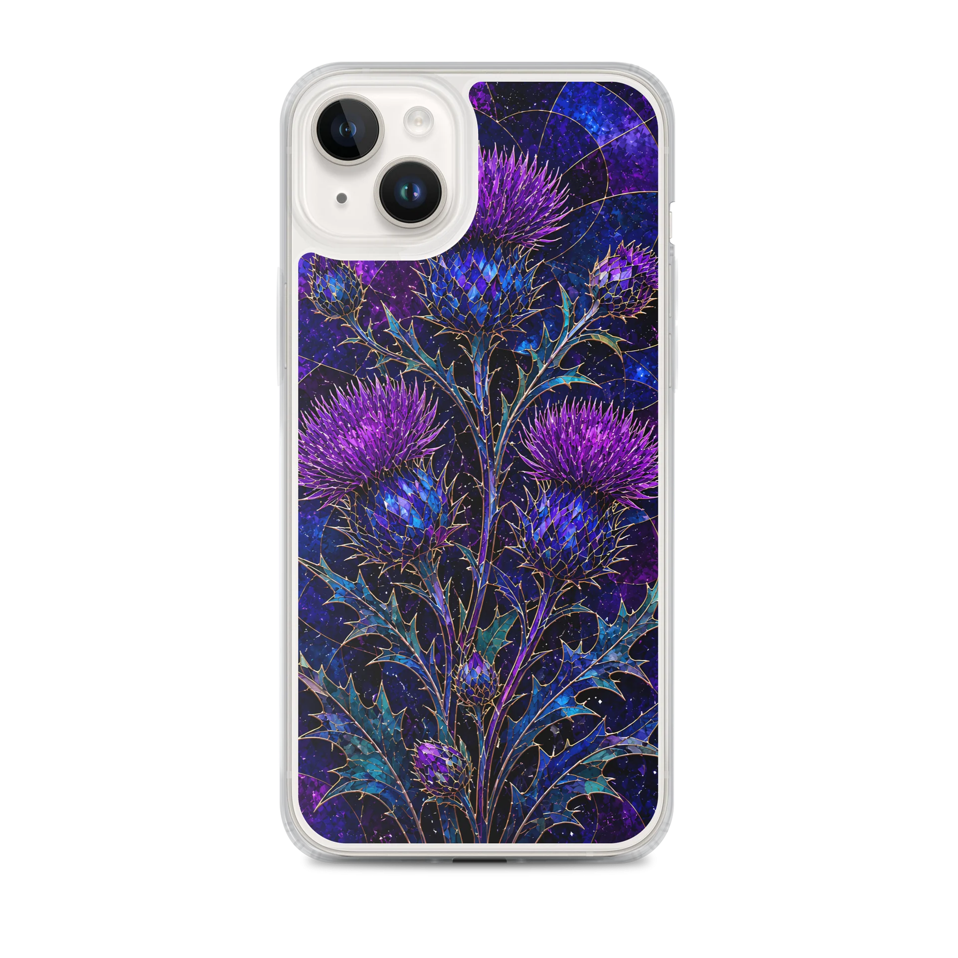 Cosmic Purple And Electric Blue Thistle Flowers Mosaic Premium Soft Silicone iPhone Case - MagSafe Compatible product image (1)