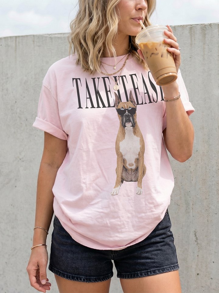 Take It Easy '90s Pop Vintage-Style T-Shirt for Boxer(Tan, Cropped Ears) Owners product image (2)