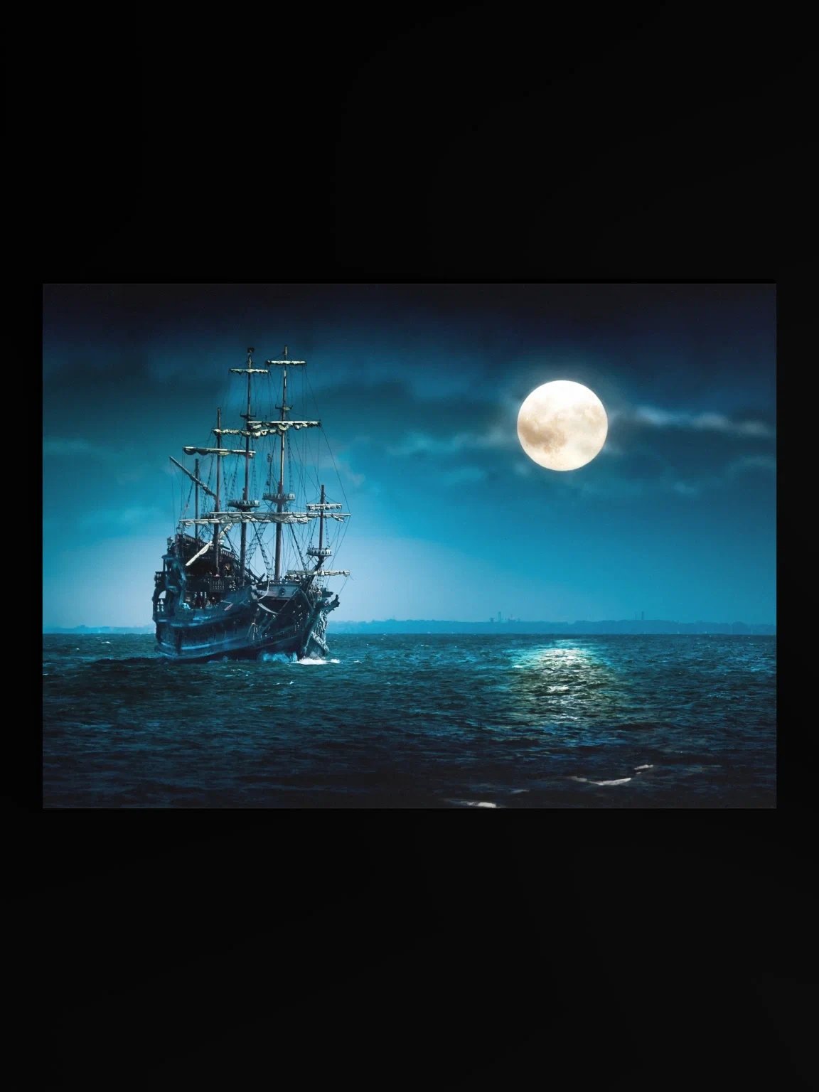 Pirate Ship Full Moon Art Print Flying Dutchman Ghost Ship Wall Art product image (1)