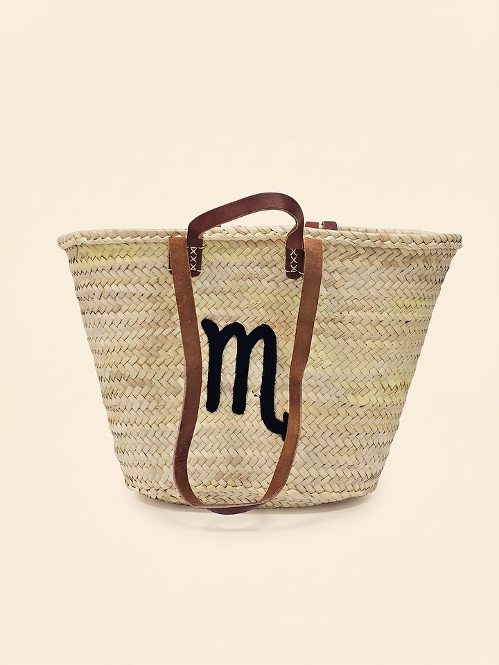 Handmade Straw Tote Bag – Scorpio Zodiac Monogram Market Basket product image (2)