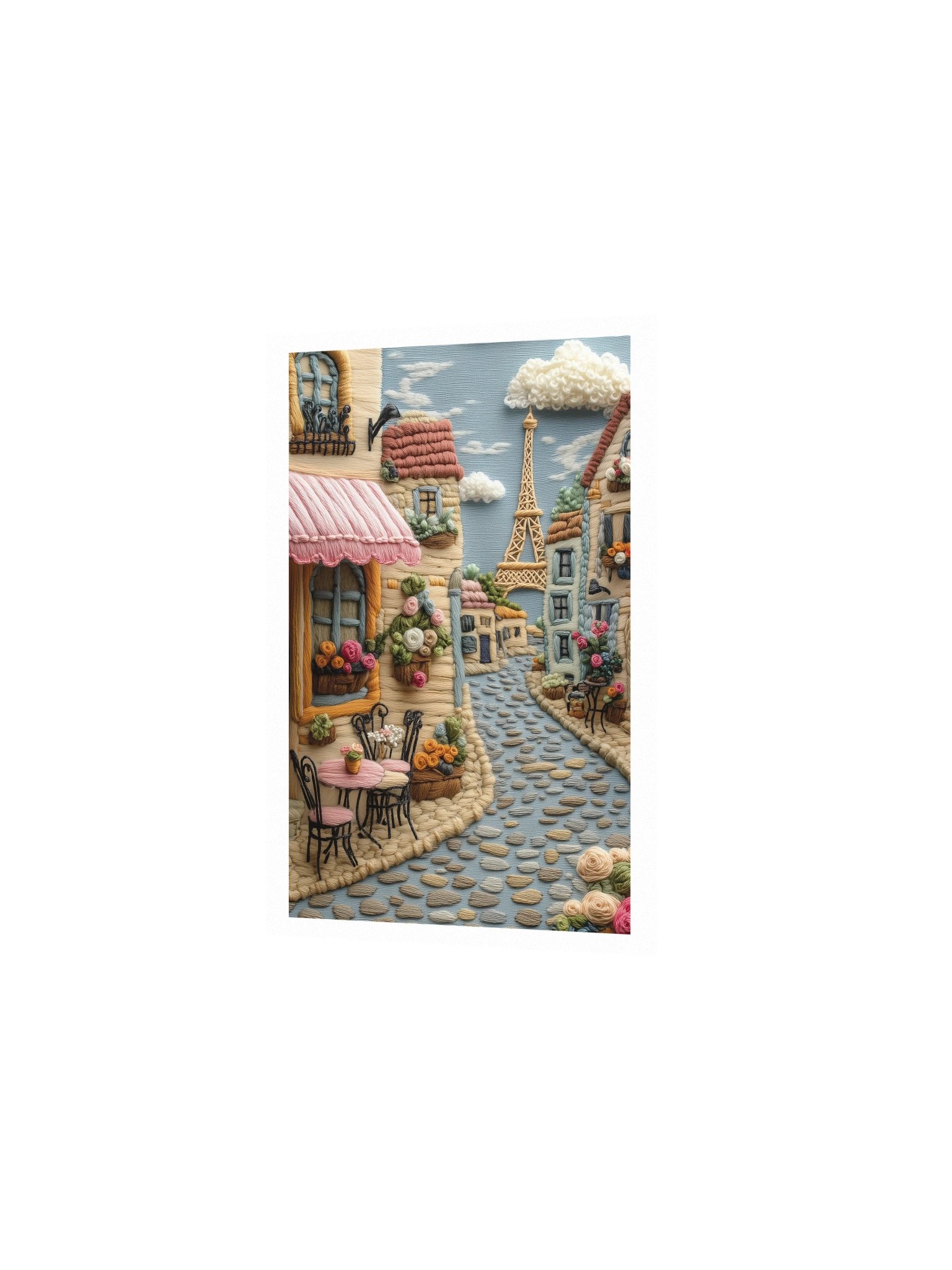 A Little Café in Le Marais | Embroidery-Style Wall Art — Unframed Print product image (2)