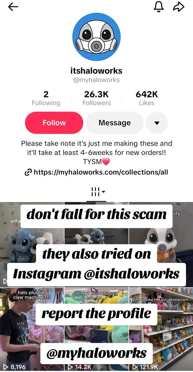 report this profile and don't fall for the scam @itshaloworks they also tried on Instagram and ended up blocking us when we caught it out. This is not hand made, tracking comes from China and more than likely not recieve a product.