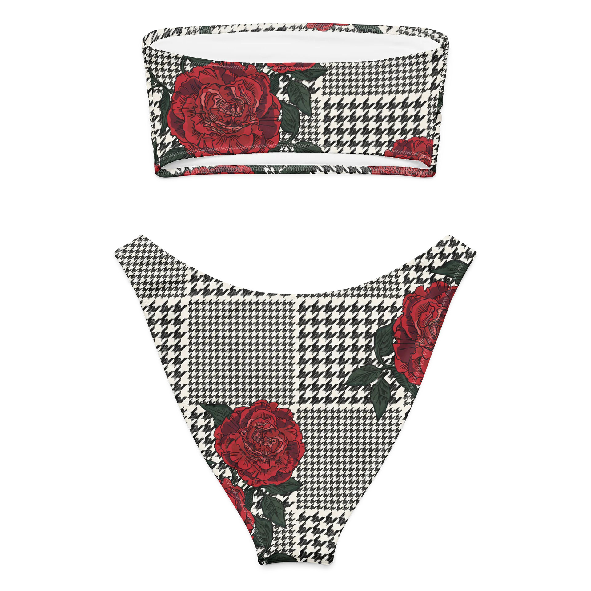 BIKINI BANDEAU FEMME IMPRIMÉ PIED-DE-POULE & ROSES – ALCHIMISTAE product image (4)