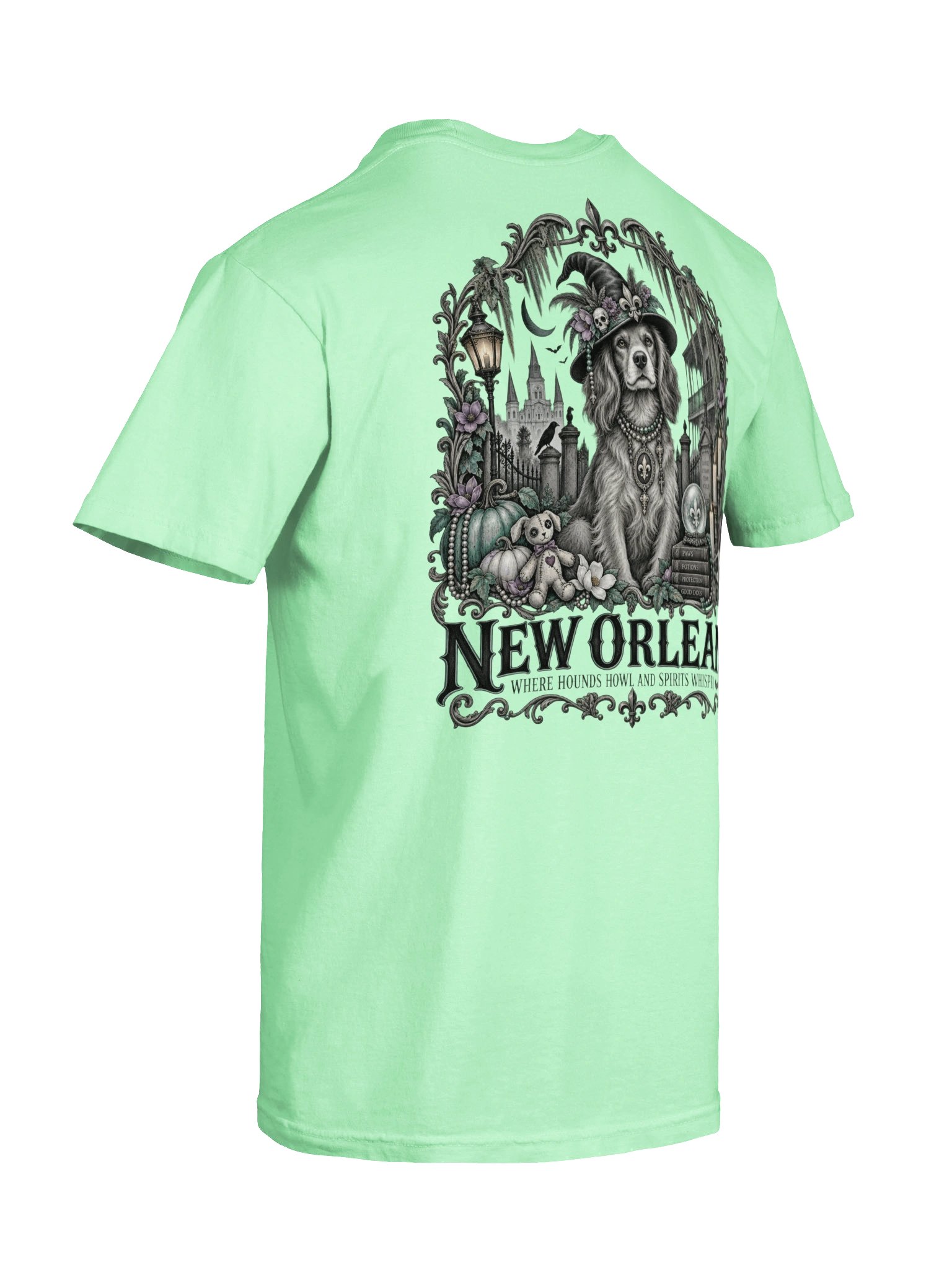 New Orleans Witchy Hound Halloween Tee product image (24)