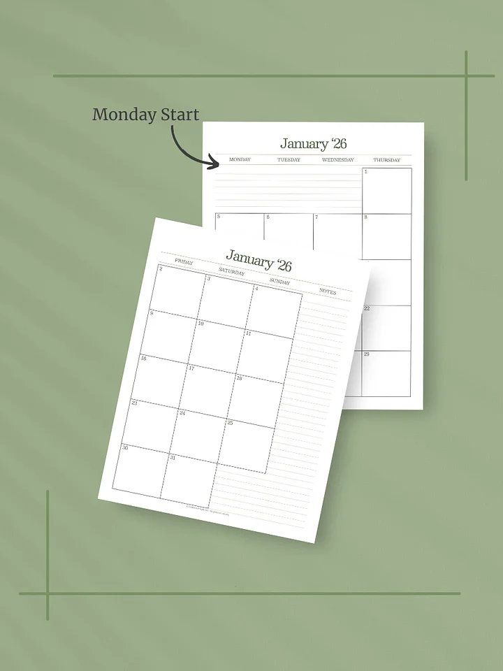 Forest Simplicity 2026 Calendar - 2 Pages per Month, Monday Start, Letter Size product image (2)