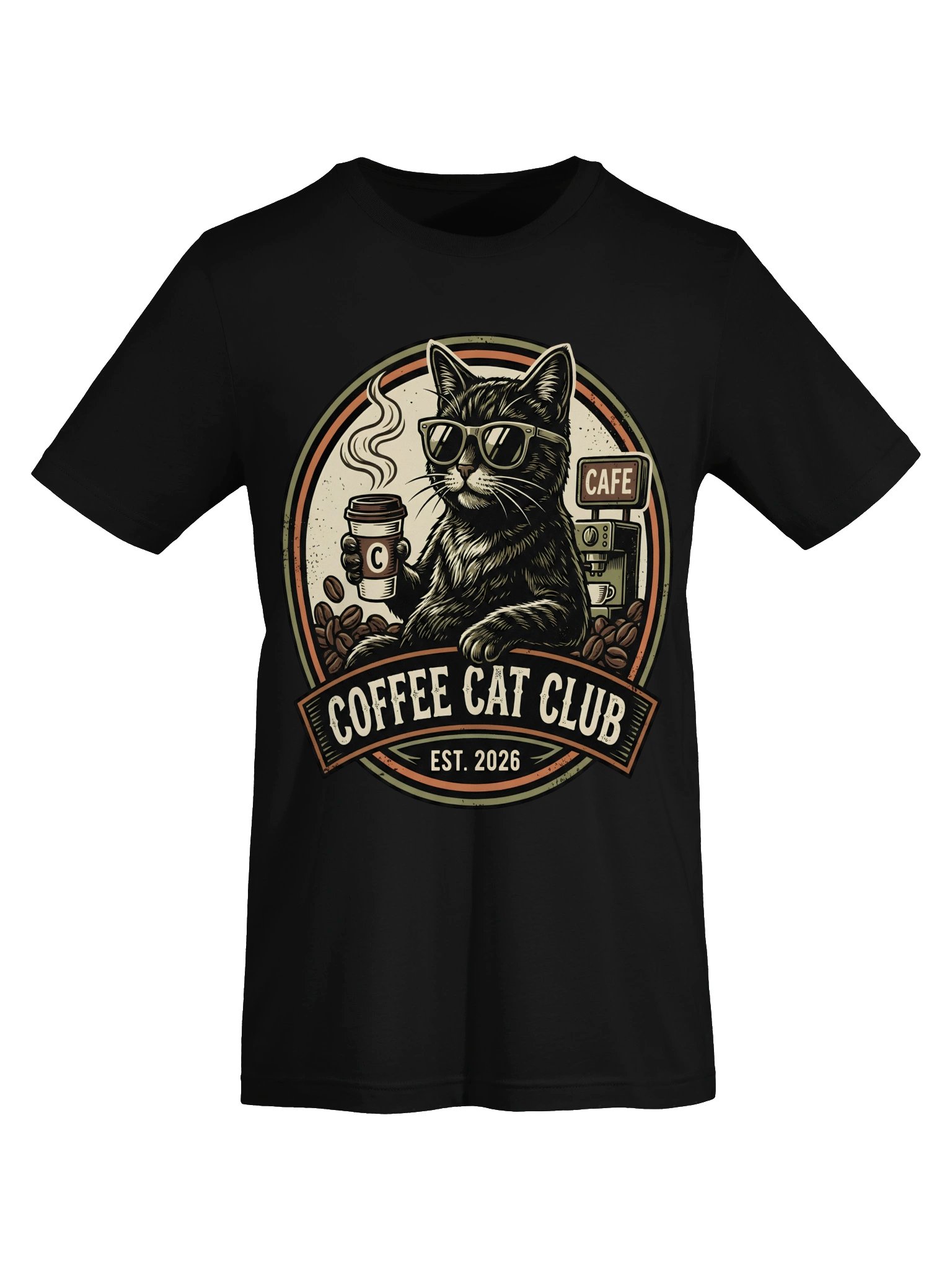 Coffee Cat Club Vintage Tee | Black Cat Sunglasses Shirt product image (5)