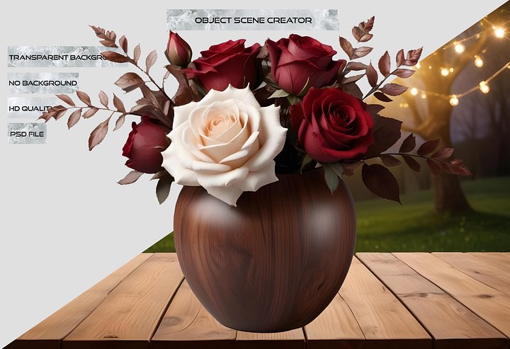 Autumn Romance – Mahogany Rose Vase PNG product image (2)