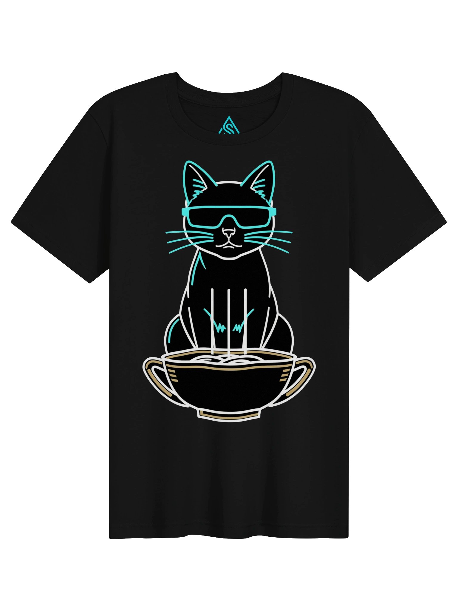 Neon Cat in a Cup Tee | Cyberpunk Cat T-Shirt | Black Unisex Streetwear product image (1)