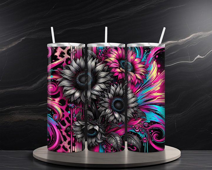 Neon Sunflower 20 oz Skinny Tumbler Sublimation Design Digital Download PNG Instant DIGITAL ONLY Neon Sunflower Splash Tumbler Wrap product image (2)
