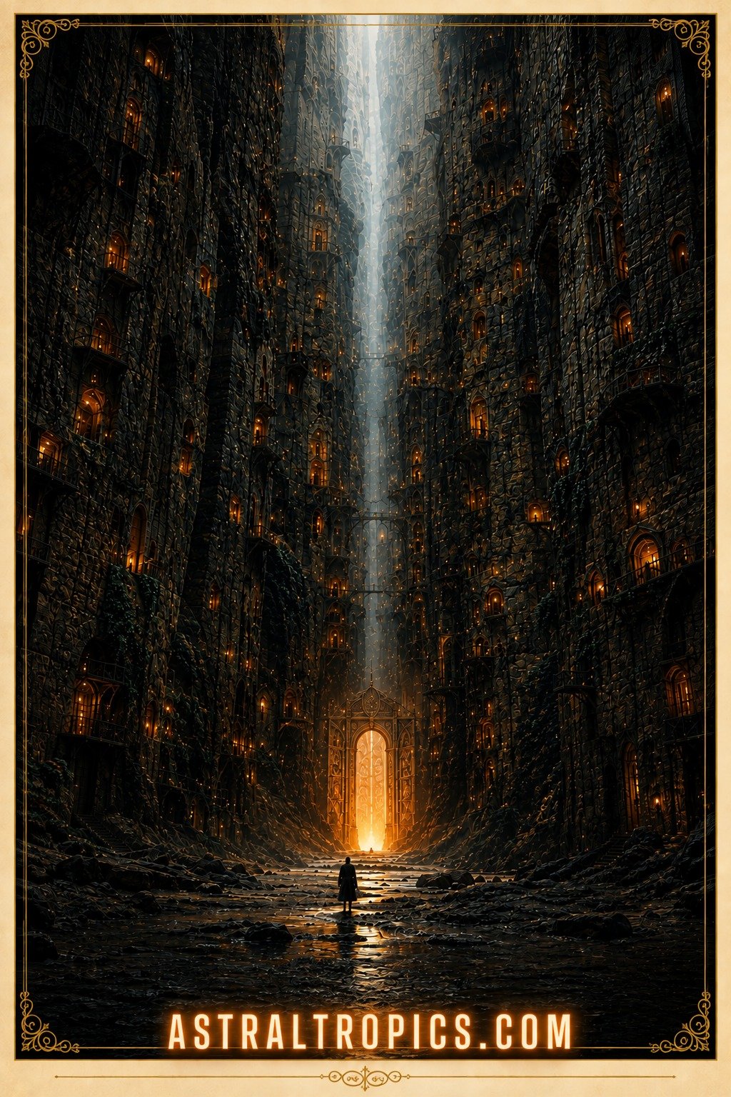 Dark Fantasy Canyon City Poster | Gothic Fantasy Cityscape Wall Art | Enchanted Medieval Castle product image (1)
