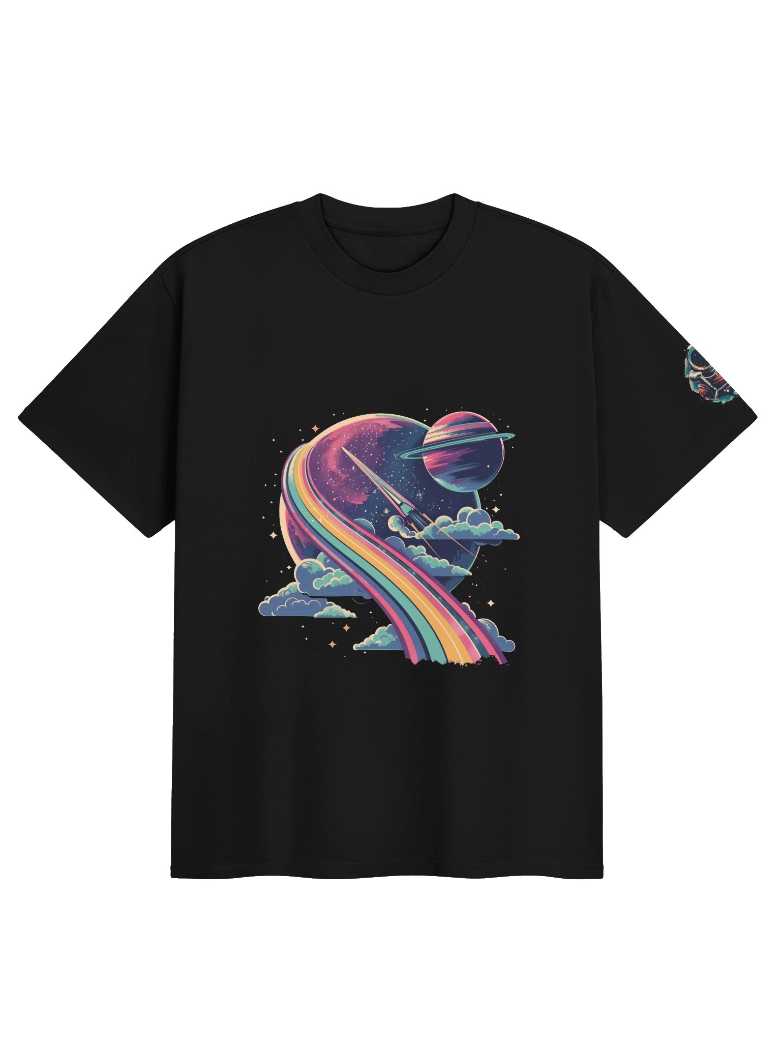 Retro Space Rocket T-Shirt – Vintage Cosmic Rainbow Sci-Fi Graphic product image (1)