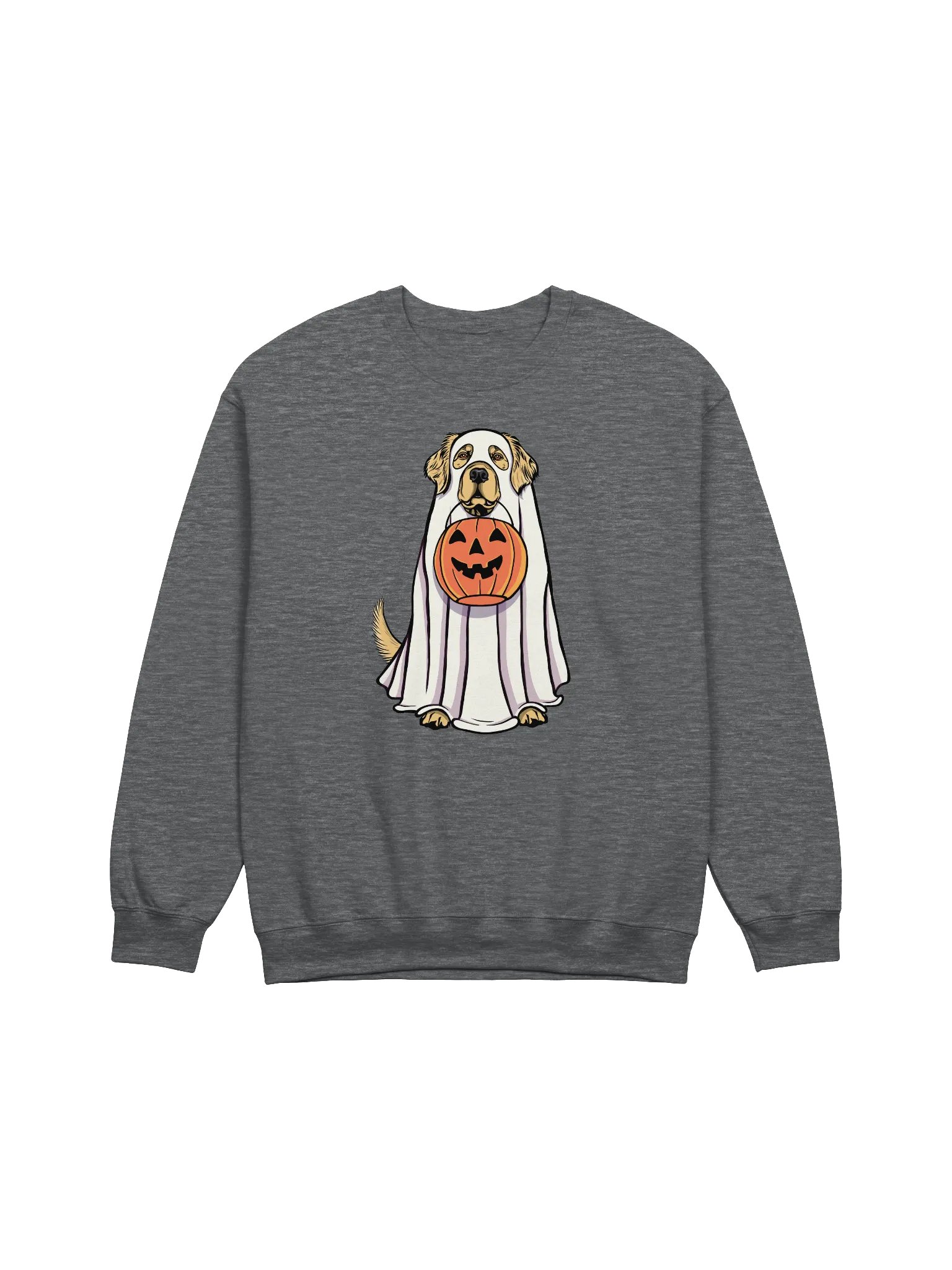 Funny Halloween Golden Retriever Sweatshirt | Funny Goldie Wearing a Ghost Costume and Holding a Pumpkin Basket product image (1)