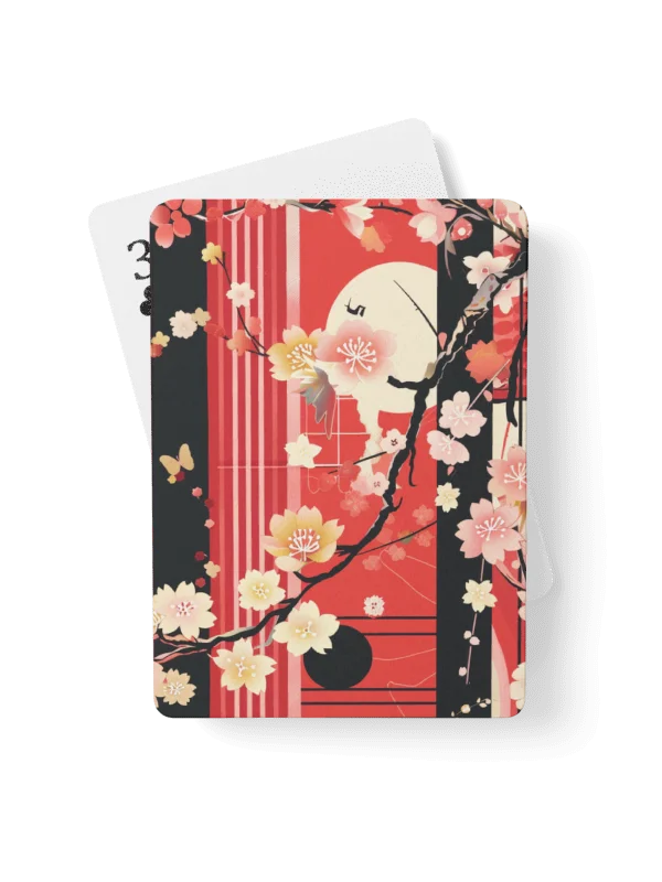 Japanese Cherry Blossom Playing Cards | Crimson Sakura Moon Ukiyo-e Poker Deck product image (1)