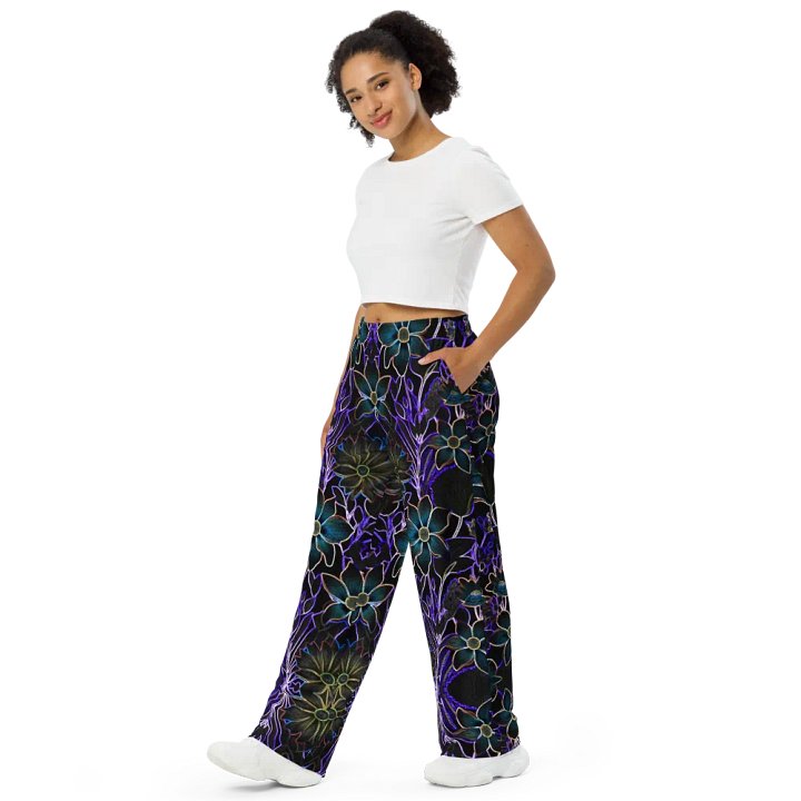 Trippy Floral Purple and Teal/All-Over Print Unisex Wide-Leg Pants by Sublicolor product image (1)