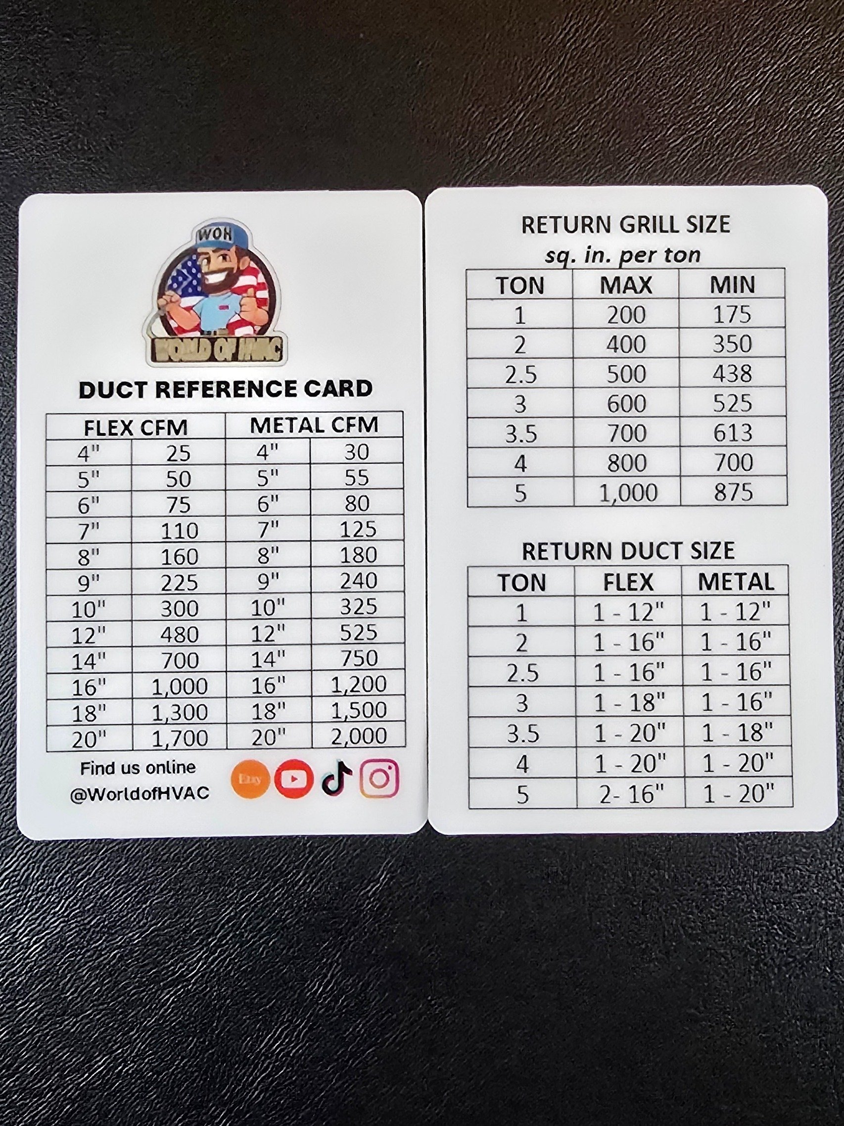 HVAC Duct Reference Card product image (2)